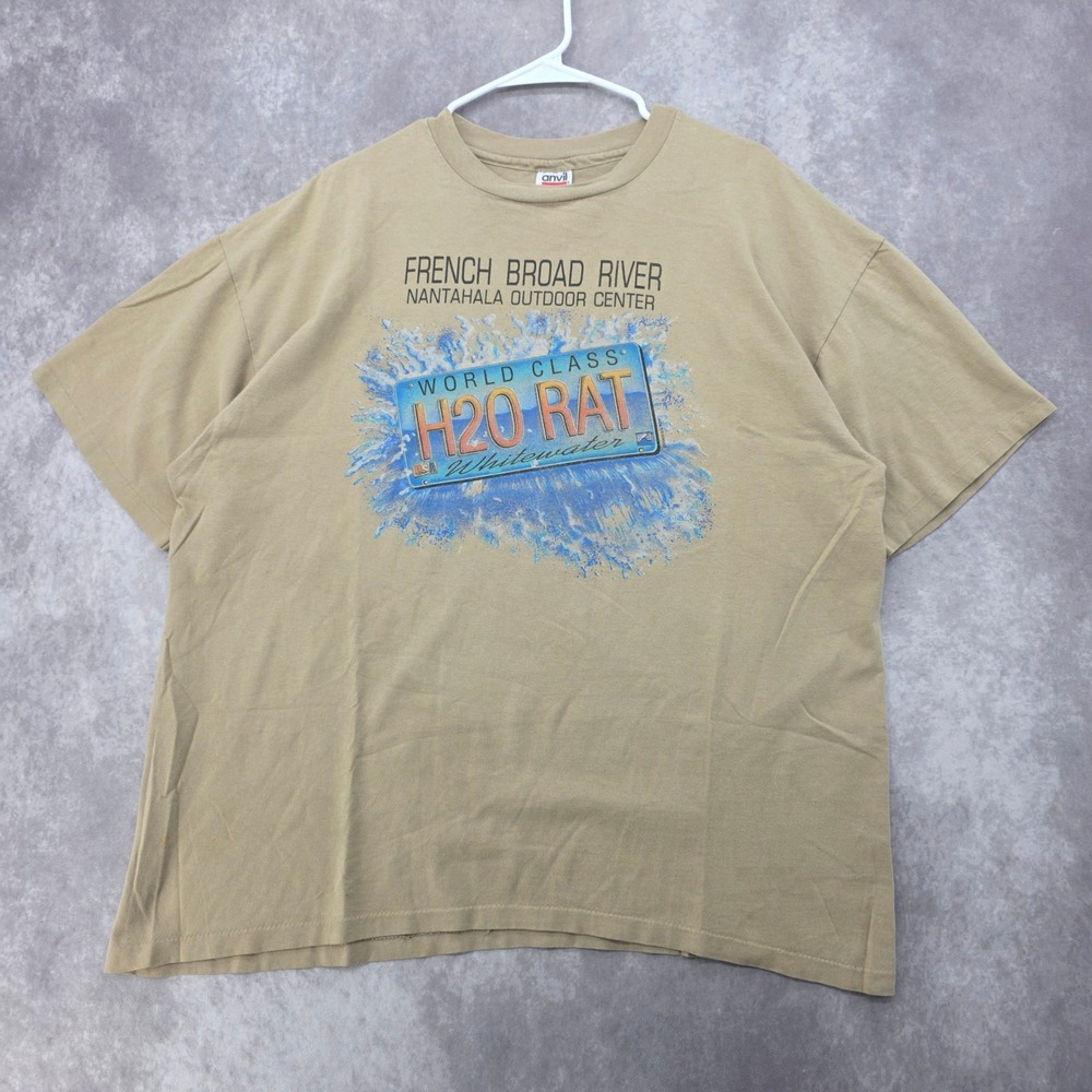 Vintage Anvil French Broad River H20 Rat T-Shirt 2XL Tan Single Stitch Nantahala